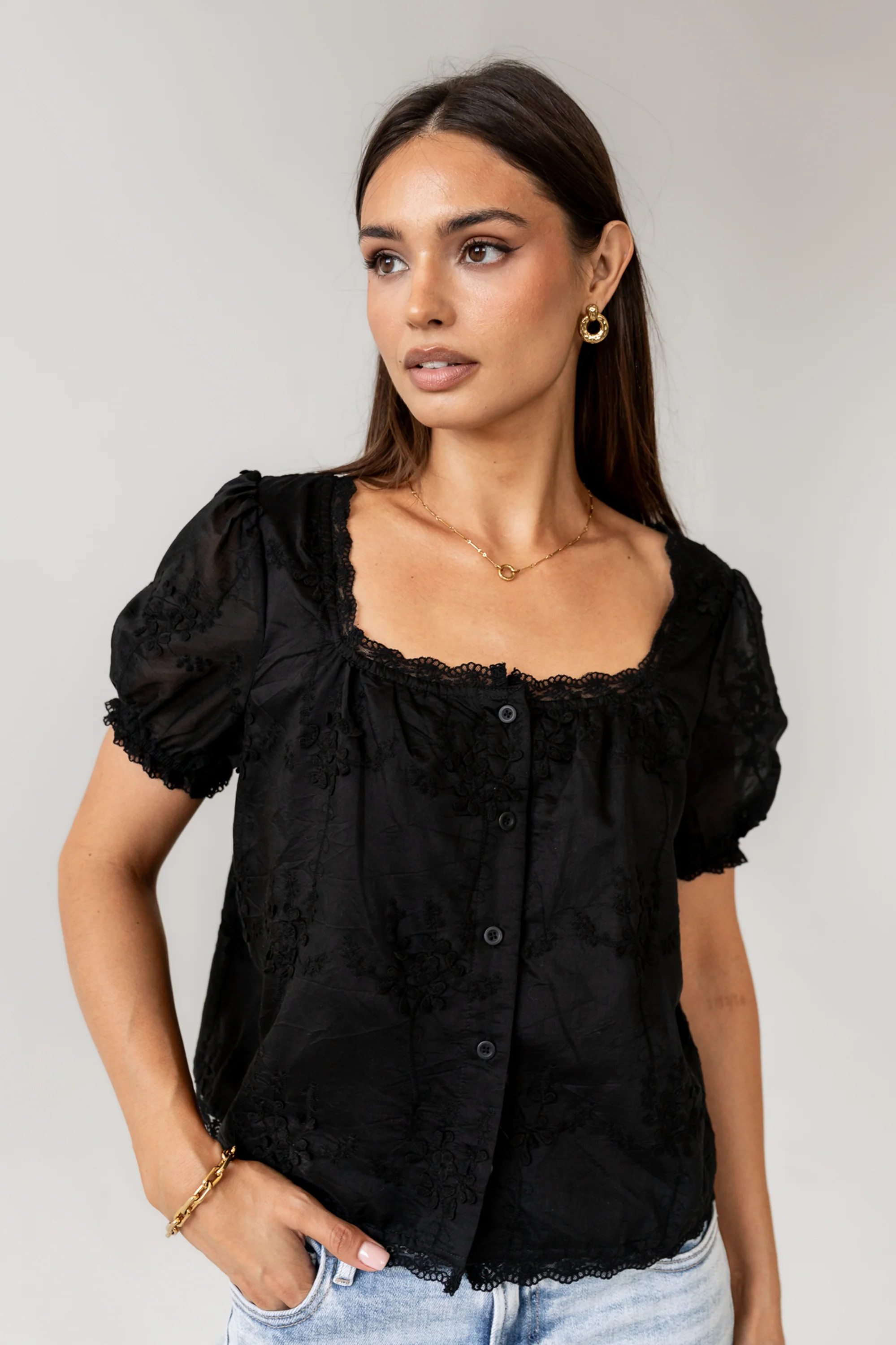 Hadley Embroidered Blouse in Black | Böhme US