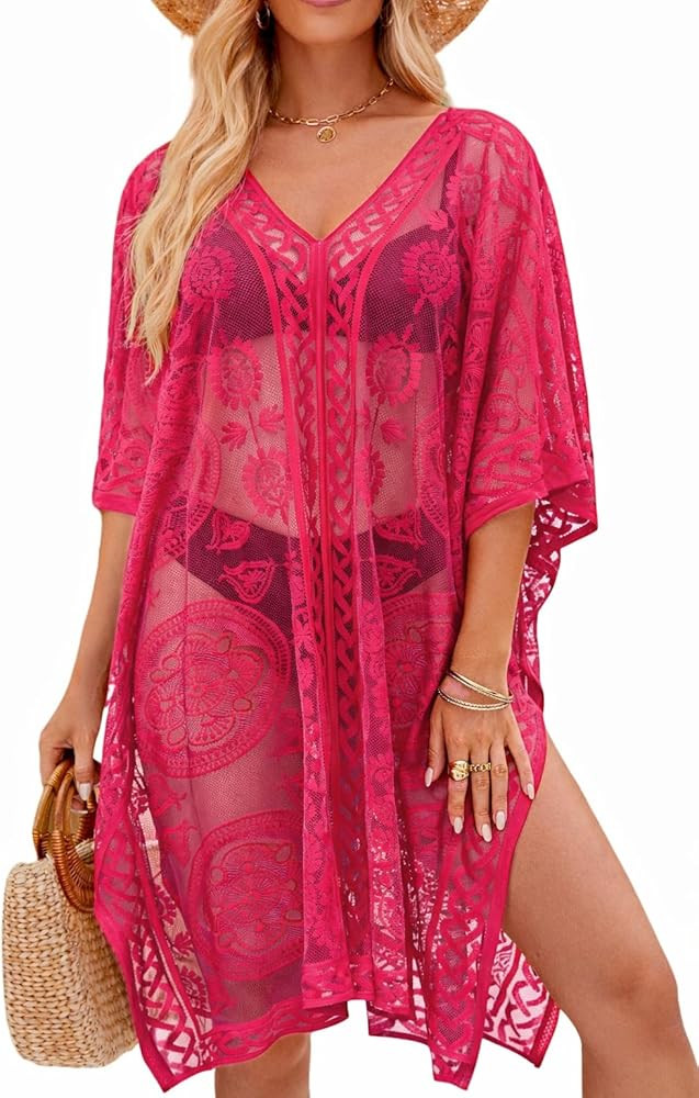 Sexy Elegant Lace Beach Cover Up for Women, Bathing Suit Cover Up, V-Neck Swimsuit Coverup for Po... | Amazon (US)