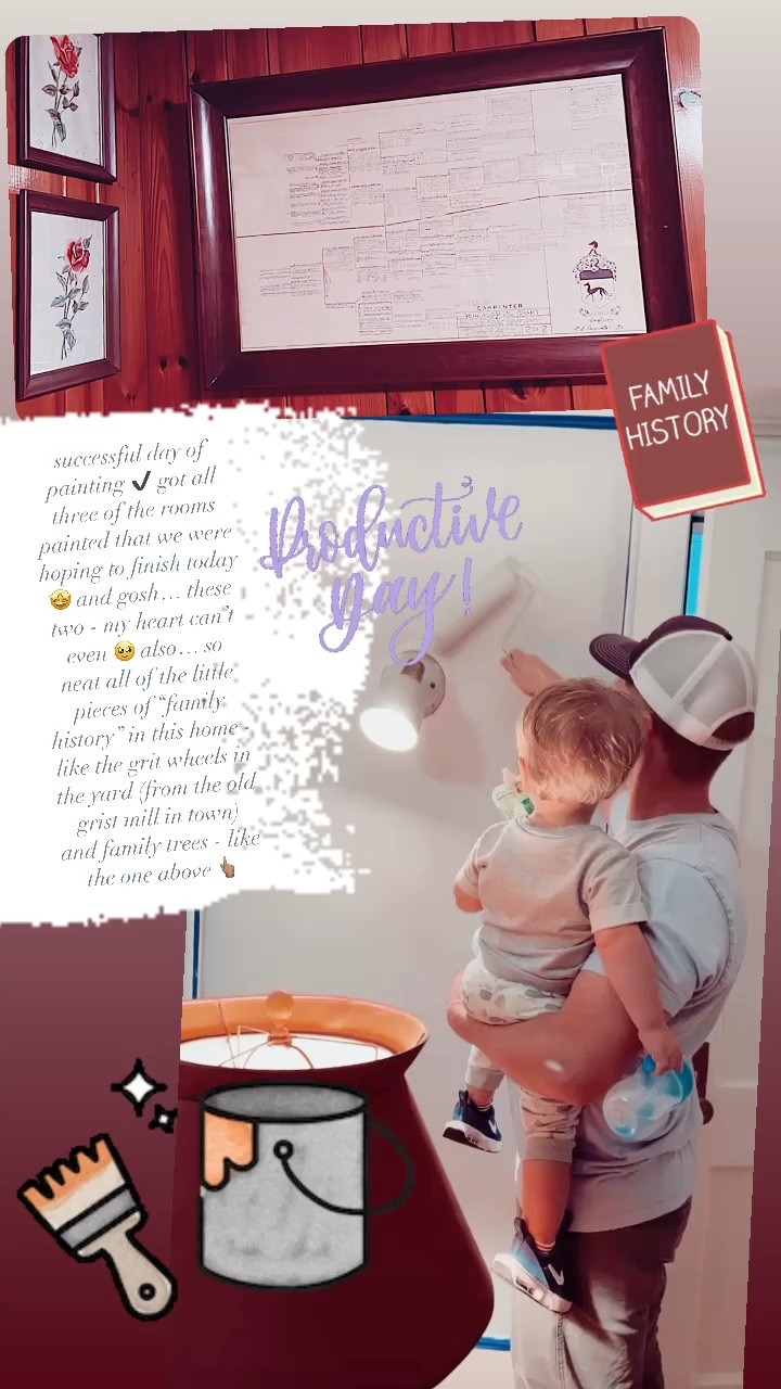 successful day of painting ✔️ got all three of the rooms painted that we were hoping to finish today 🤩 and gosh… these two - my heart can’t even 🥹 also… so neat all of the little pieces of “family history” in this home - like the grit wheels in the yard (from the old grist mill in town) and family trees - like the one above 👆🏽

#LTKhome #LTKfamily #LTKbaby
