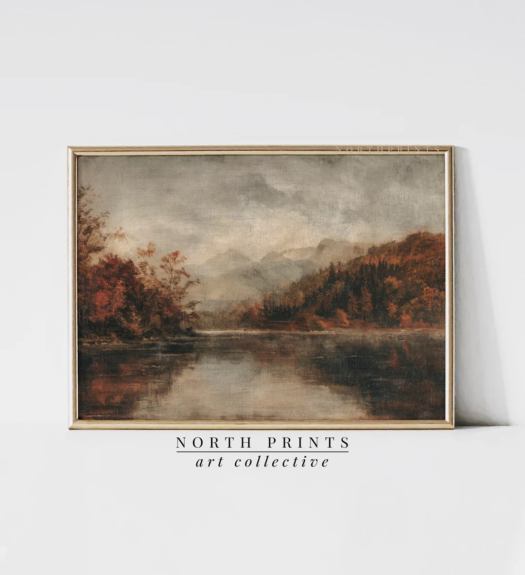 Rustic Fall Lake Landscape Print, Download Art Print, Moody Autumn Oil Painting, PRINTABLE Wall A... | Etsy (US)