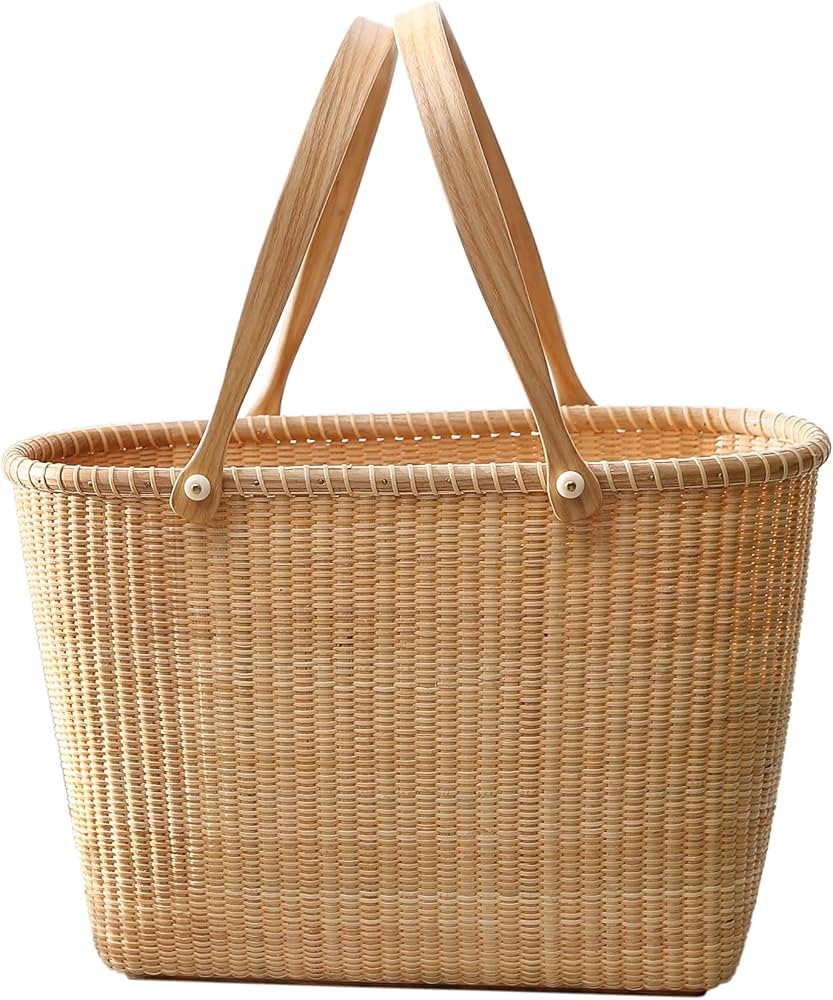 Nantucket Tall Tote Office Handbag with Handle - Cane-on-cane Weave, Picnic Basket, Large Capacit... | Amazon (US)
