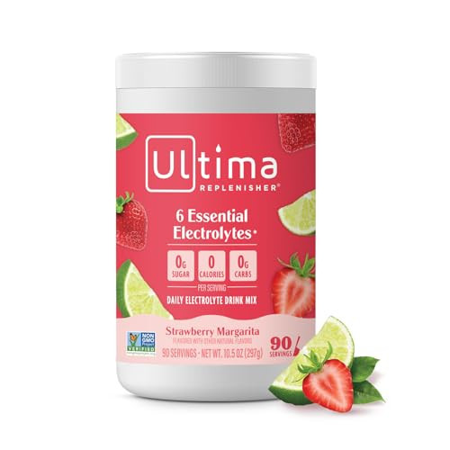 Ultima Replenisher Daily Electrolyte Powder Drink Mix – Sugar Free – Strawberry Margarita, 90 Servings – Hydration Powder with 6 Key Electrolytes and Trace Minerals – Keto Friendly, Non-GMO | Amazon (US)