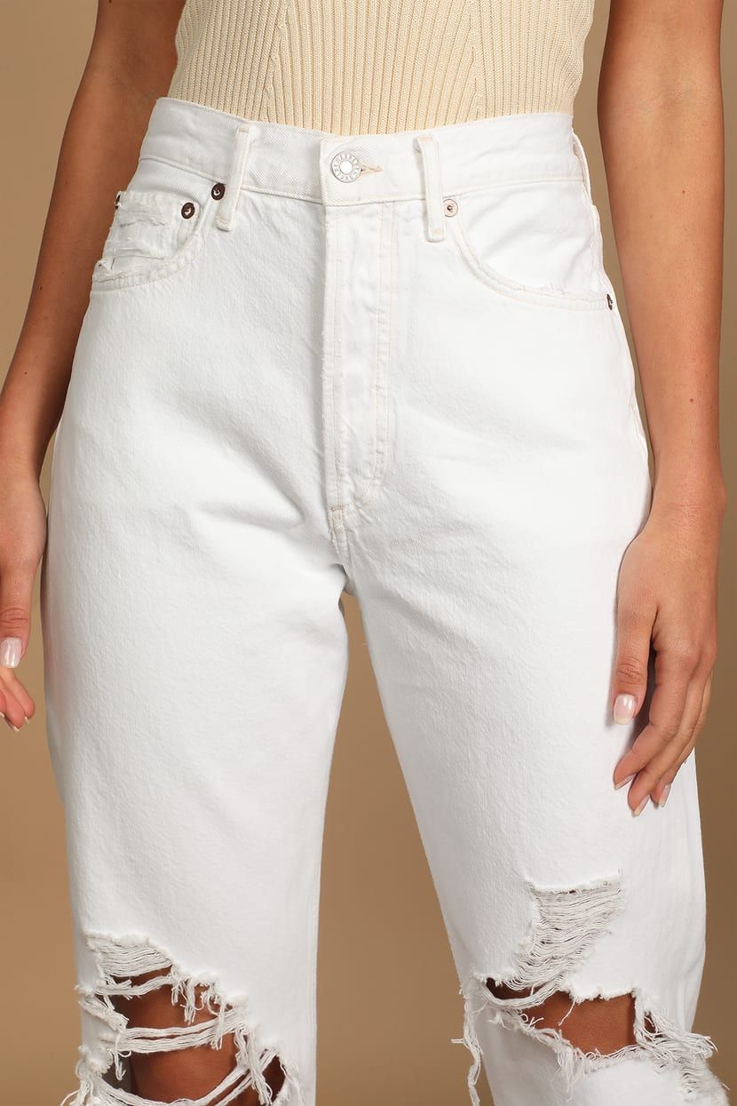 90's White Mid-Rise Distressed Loose Fit Jeans | Lulus (US)