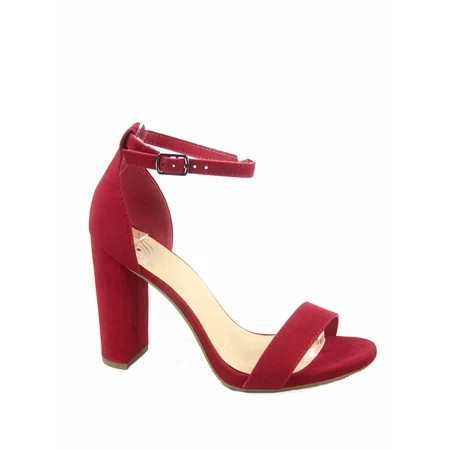 Shiner Women s Fashion Open Toe Ankle Strap Buckle Chunky High Heels Sandals Shoes ( Red 9 ) | Walmart (US)