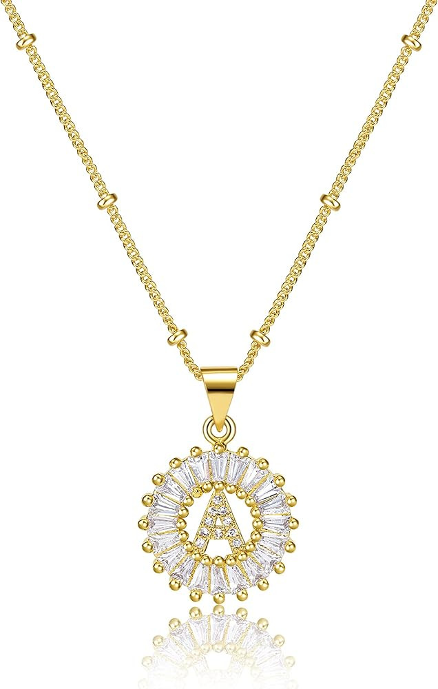 Initial A-Z Letter Pendant Necklace for Girlfriend Women & Girls, BYIA Cubic Zirconia Capital Let... | Amazon (US)