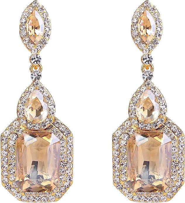 BriLove Women's Wedding Bridal Crystal Emerald Cut Infinity Figure 8 Chandelier Dangle Earrings | Amazon (US)