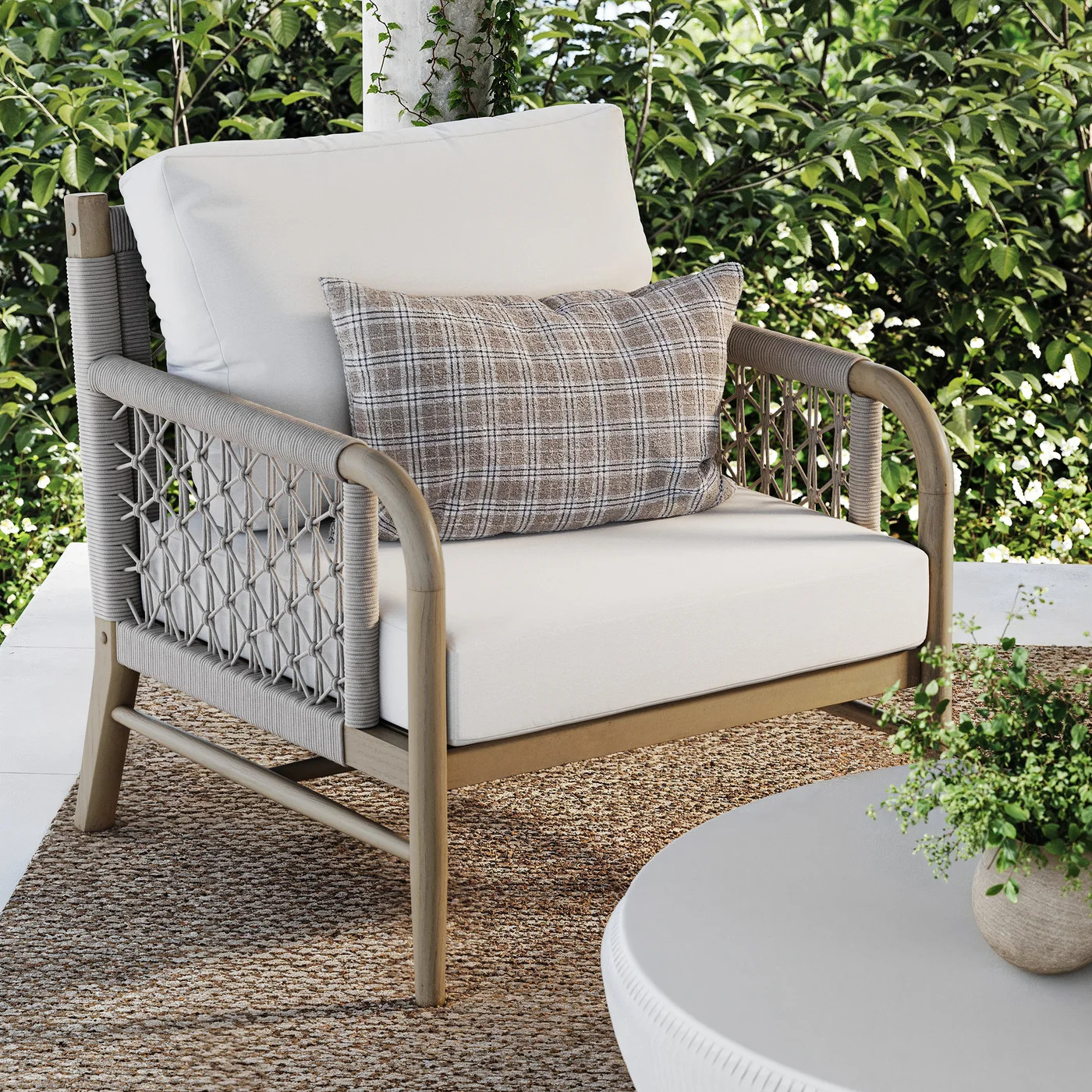 Outdoor Patio Wood Rope Arm Chair Gray Oak | Nathan James