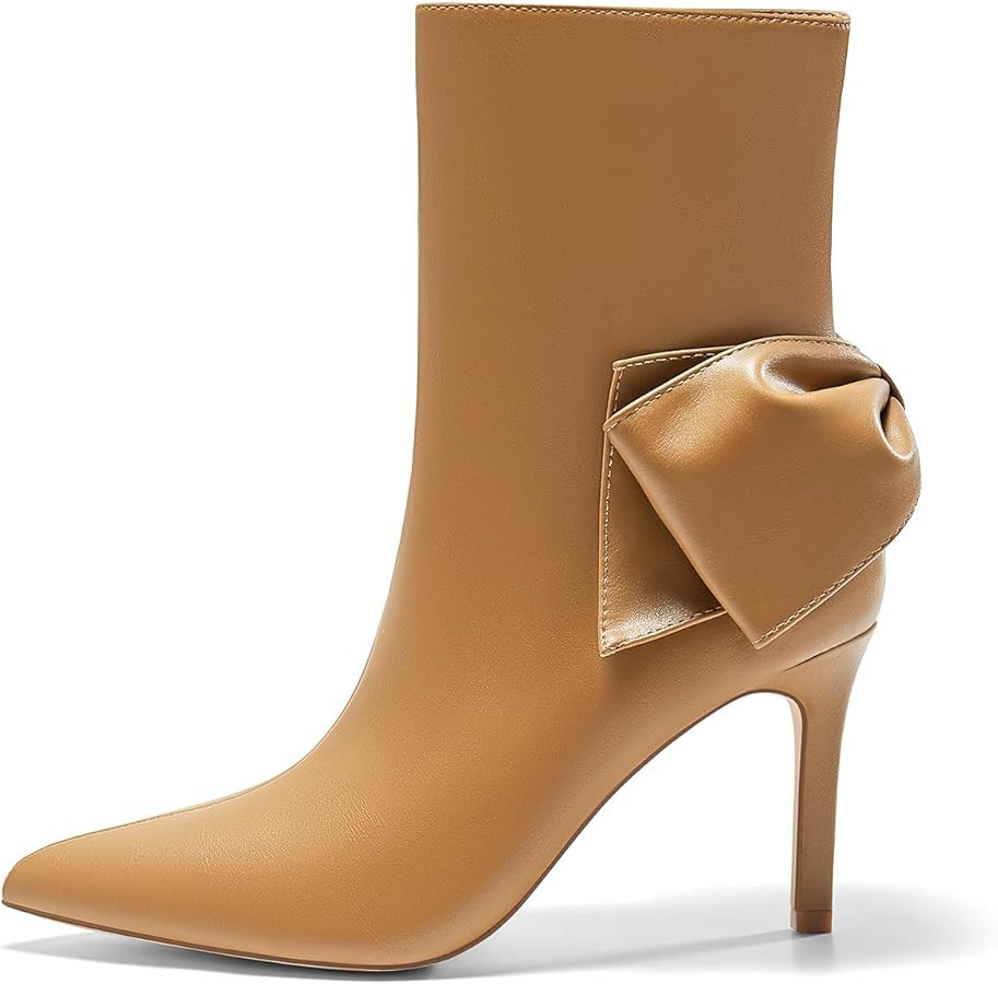 Coutgo Womens High Heel Ankle Boots Pointed Toe Bow Side Zipper Booties Stiletto Winter Booties C... | Amazon (US)