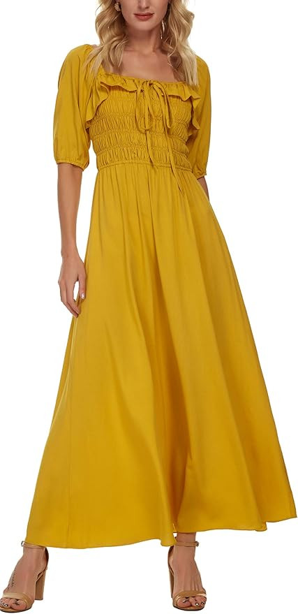 Kormei Women Half Sleeve Ruffled Vintage Elegant Backless A Line Flowy Long Maxi Dresses | Amazon (US)
