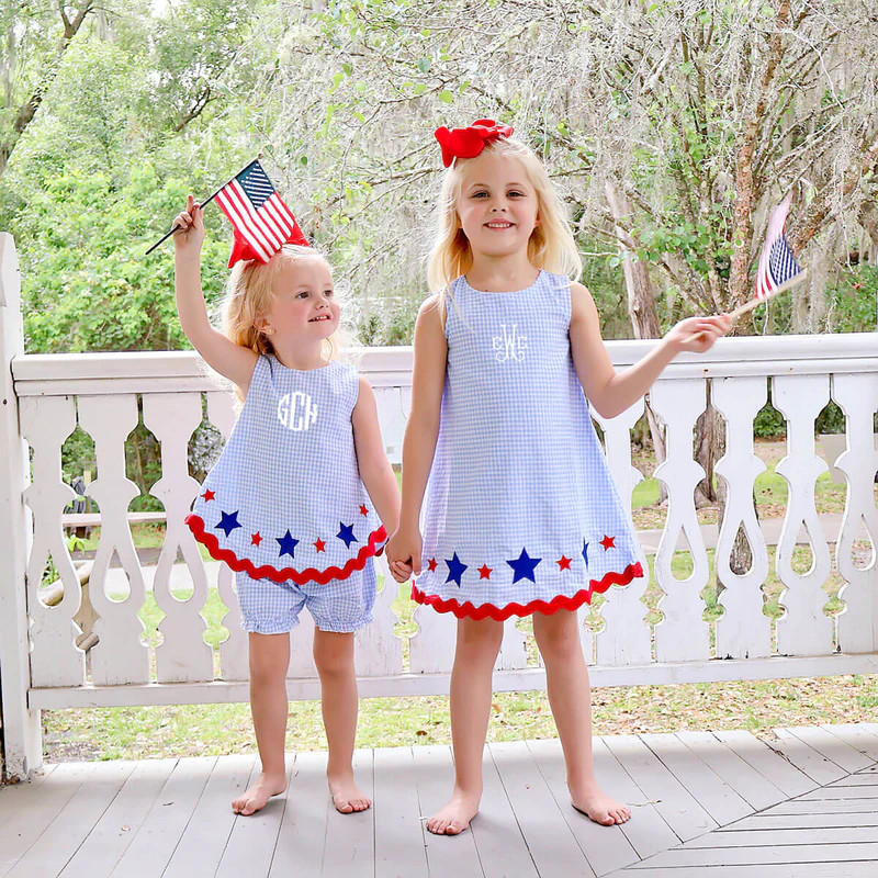 American Star Embroidered Light Blue Gingham Bloomer Set | Classic Whimsy