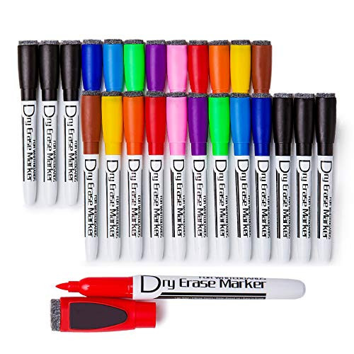 Volcanics Magnetic Dry Erase Markers With Eraser Fine Tip Low Odor Thin Whiteboard Markers for Kids Small White Board Markers Dry Erase Pack of 24,10 Colors | Amazon (US)