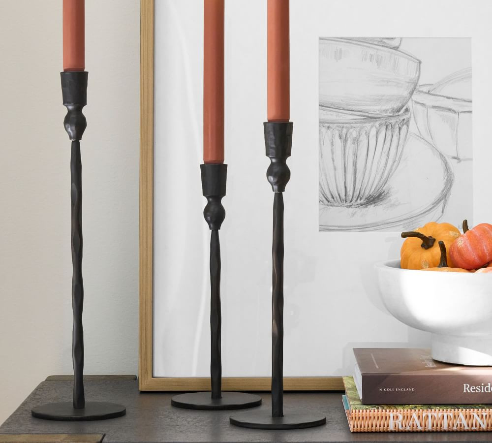 Poconos Hammered Taper Candleholders - Set of 3, Bronze | Pottery Barn (US)