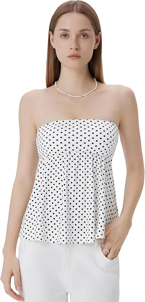 SUUKSESS Women Peplum Tube Tops with Built in Bra Summer Cute Sleeveless Strapless Babydoll Tank ... | Amazon (US)