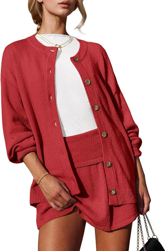 Tankaneo 2 Piece Sweater Sets for Women Long Sleeve Cardigan Outfits Mini Skirts Knit Matching Lo... | Amazon (US)