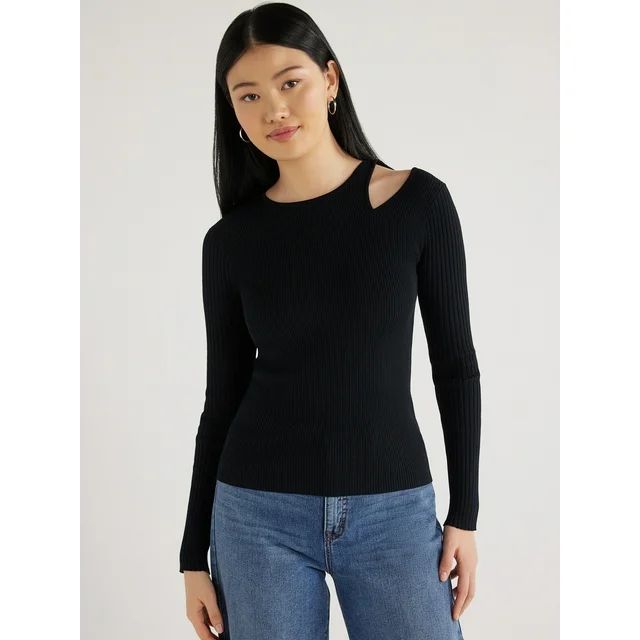 Scoop Women's Cutout Ribbed Sweater Top, Sizes XS-XXL | Walmart (US)