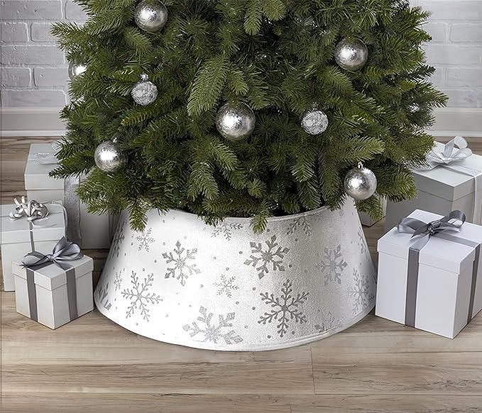 New Traditions - Christmas Tree Collar Stand Band - White Velvet Snowflake | Amazon (US)