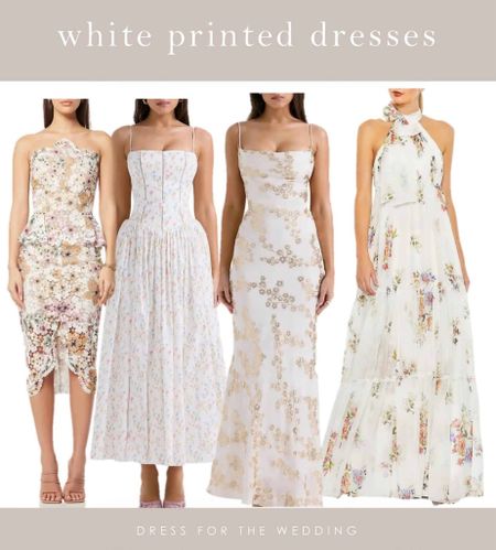 White printed dresses for bride to be, summer white dress, white and gold dress, white maxi dress, rehearsal dinner dress, white lace cocktail dress, white corset dress, white midi dress, bridal shower dress, Mac Duggal dress, white gown. 

#LTKWedding #LTKSeasonal #LTKParties