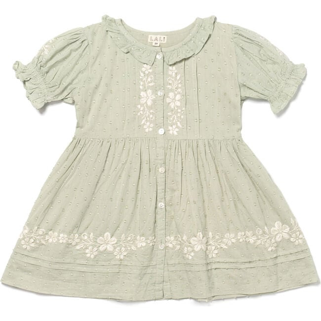Lali | Girls - Ivy Ruffle Collar Short Puff Sleeve Dress, Desert (Sage Green, Size 5Y) | Maisonette | Maisonette