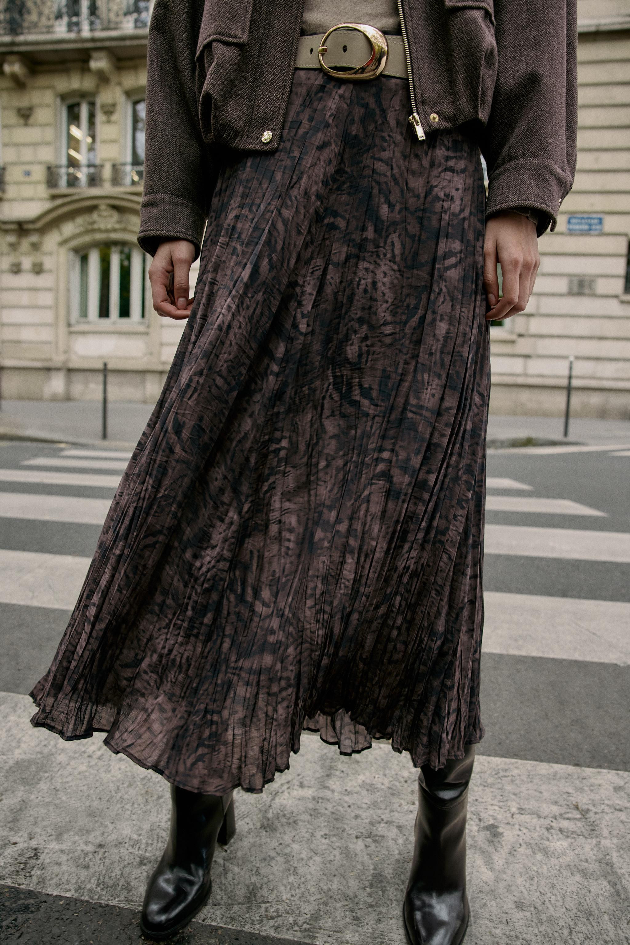 PRINTED BELTED MIDI SKIRT | Zara US