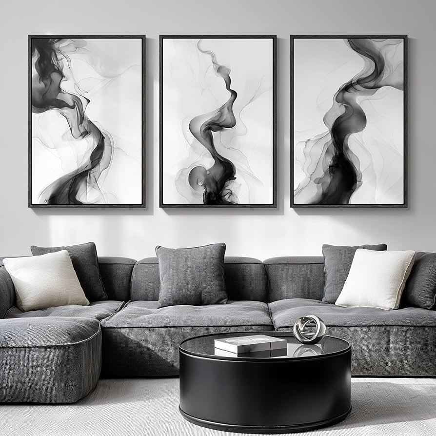 Large Framed Black and White Abstract Wall Art for Living Room, Set of 3 Modern Canvas Prints Pai... | Amazon (US)