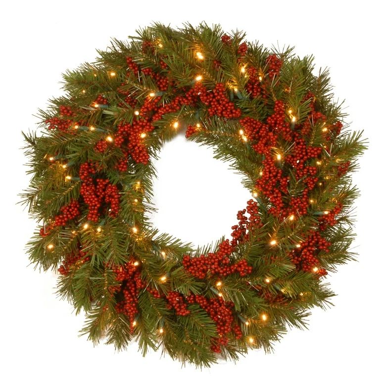 National Tree Company Pre-Lit Artificial Christmas Wreath, Green, Valley Pine, White Lights, Deco... | Walmart (US)