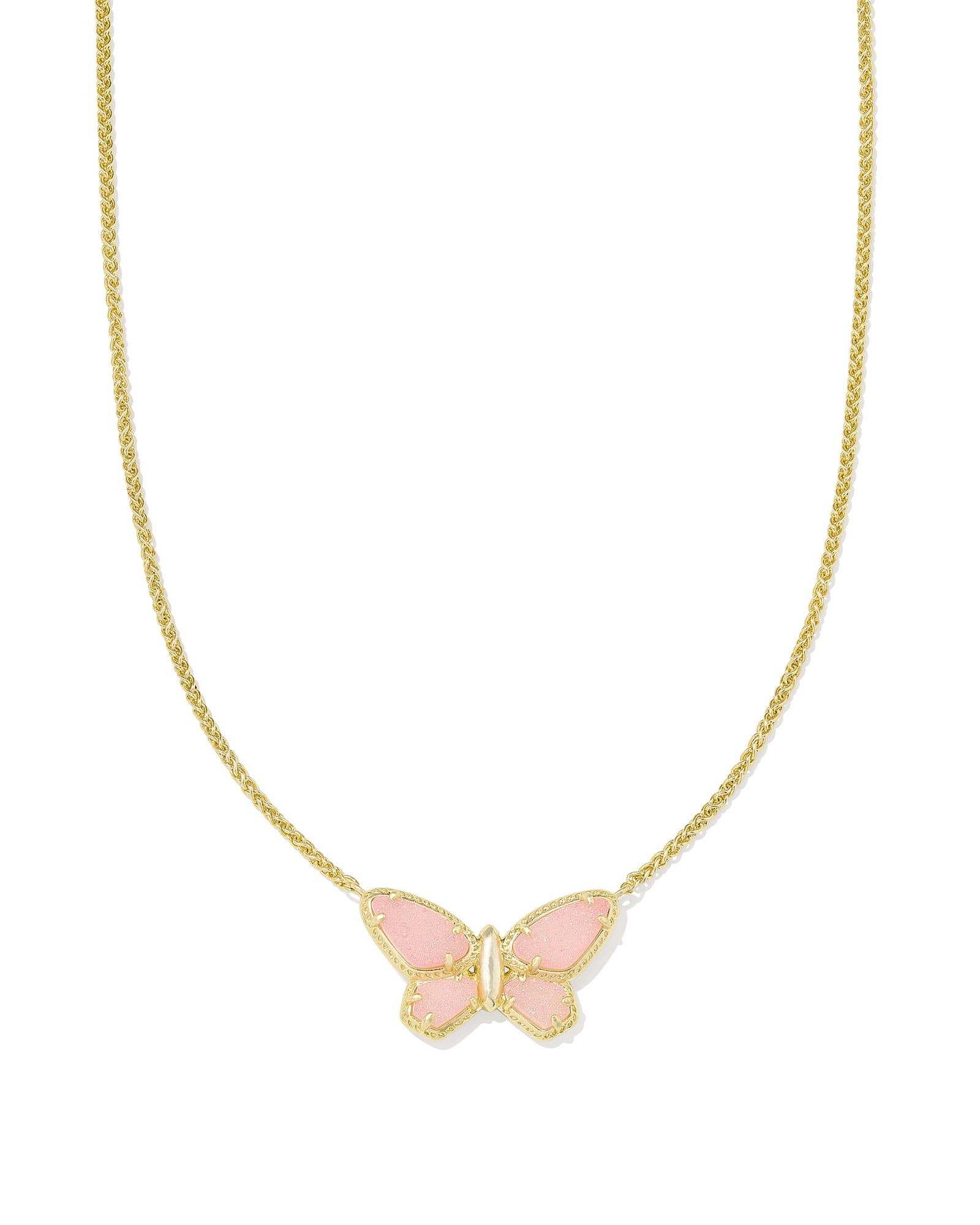 Dolly Parton x Kendra Scott Gold Butterfly Short Pendant Necklace in Light Pink | Drusy | Kendra Scott