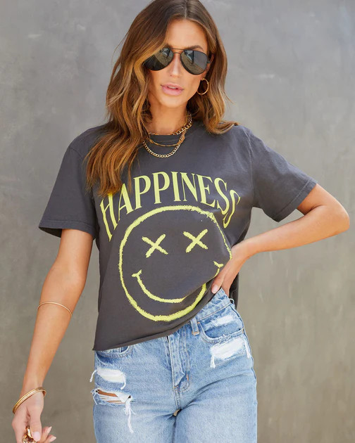 Happiness All Day Smiley Cotton Tee | VICI
