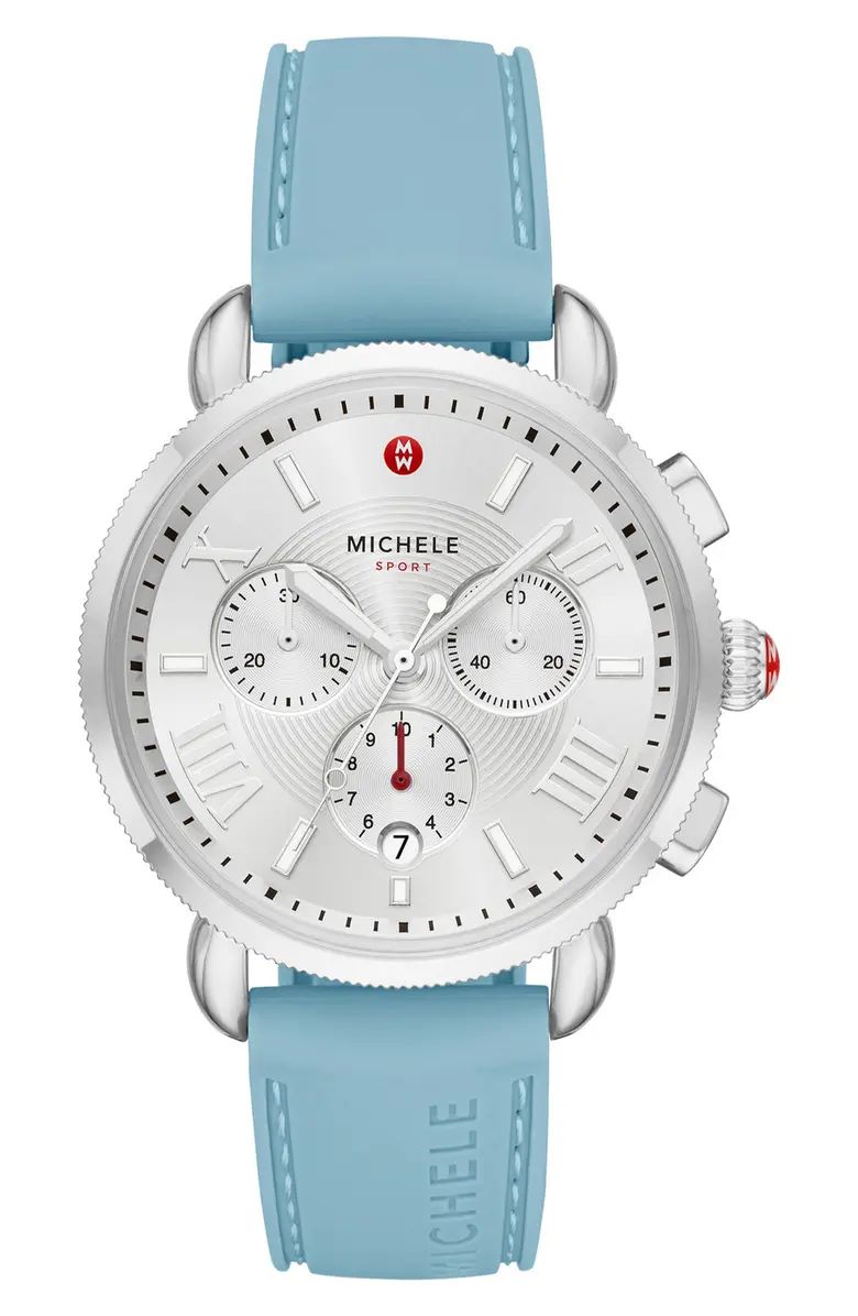 MICHELE Sport Sail Chronograph Watch Head with Silicone Strap, 38mm | Nordstrom | Nordstrom