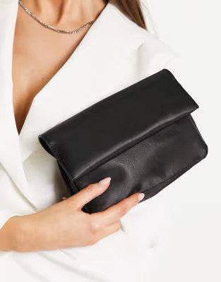 My Accessories London satin roll top clutch bag in black | ASOS (Global)