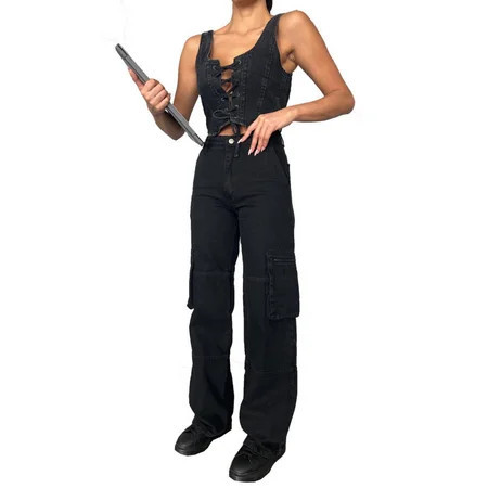 zdnjeans Cargo Pants for Women Women s 100% Cotton Cargo Pants with Pockets High Waisted Black Jeans 2 to 8 size | 40 - Black | Walmart (US)