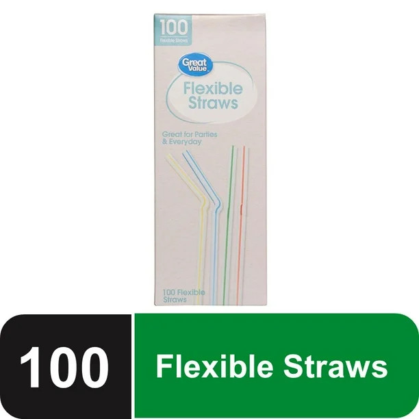 Great Value Disposable Plastic Flexible Straws, 100 Count | Walmart (US)