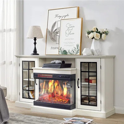 Fireplace TV Stand, 75'' Entertainment Center with 40" Fireplace, Electric Fireplace Heater with Frame and LED Light Colors, TV Console Cabinet with 2 | Wayfair North America