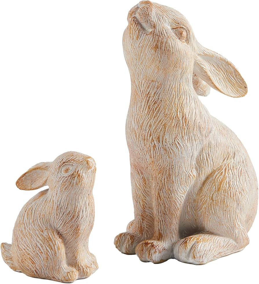 DN DECONATION Set of 2 Easter Bunny Figurines, White and Khaki Resin Rabbit Statue, Rabbit Figuri... | Amazon (US)