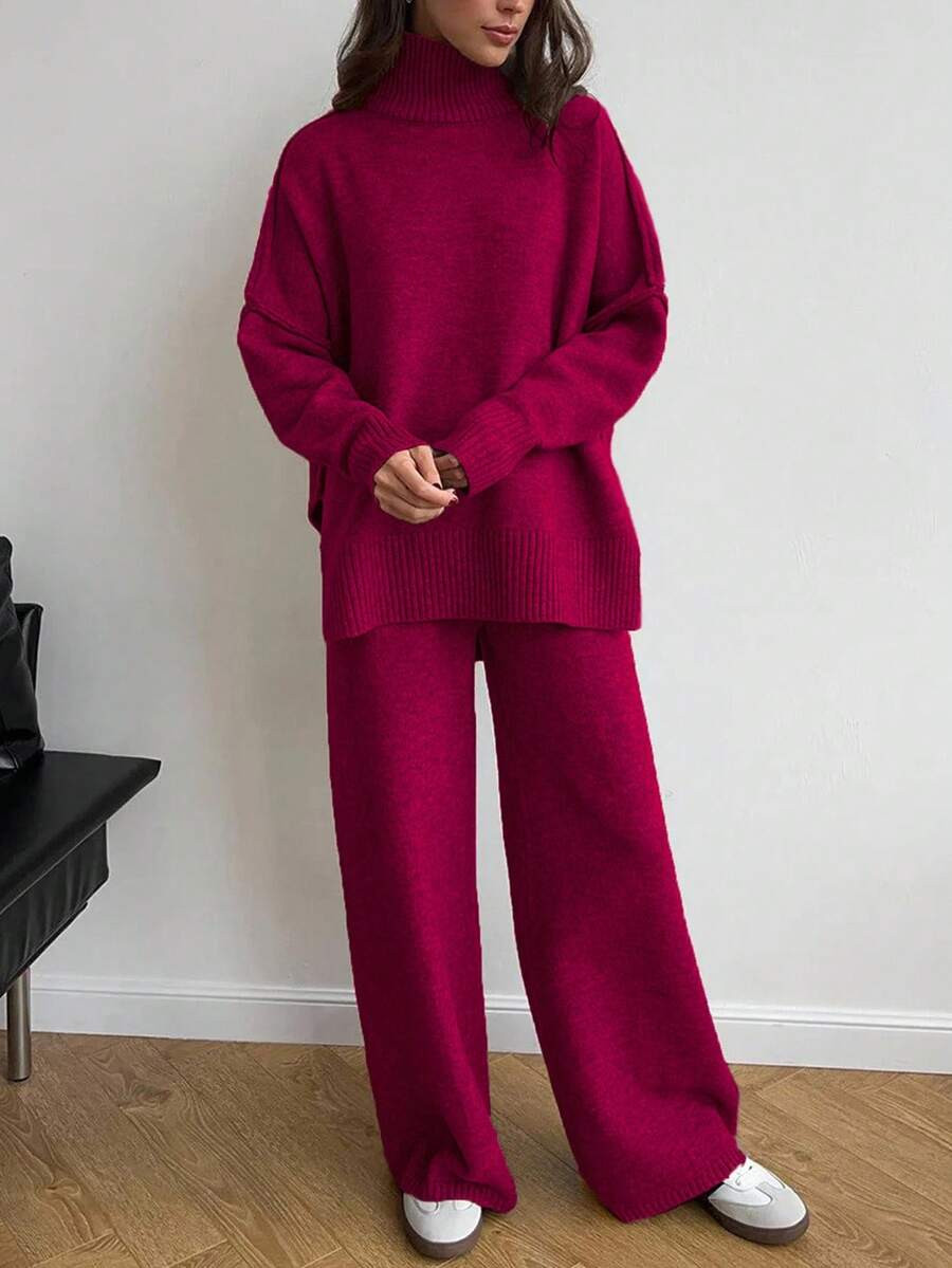 Cévolie Women's Casual Everyday Commute Simple Solid Color High Neck Dropped Shoulder Loose Spli... | SHEIN