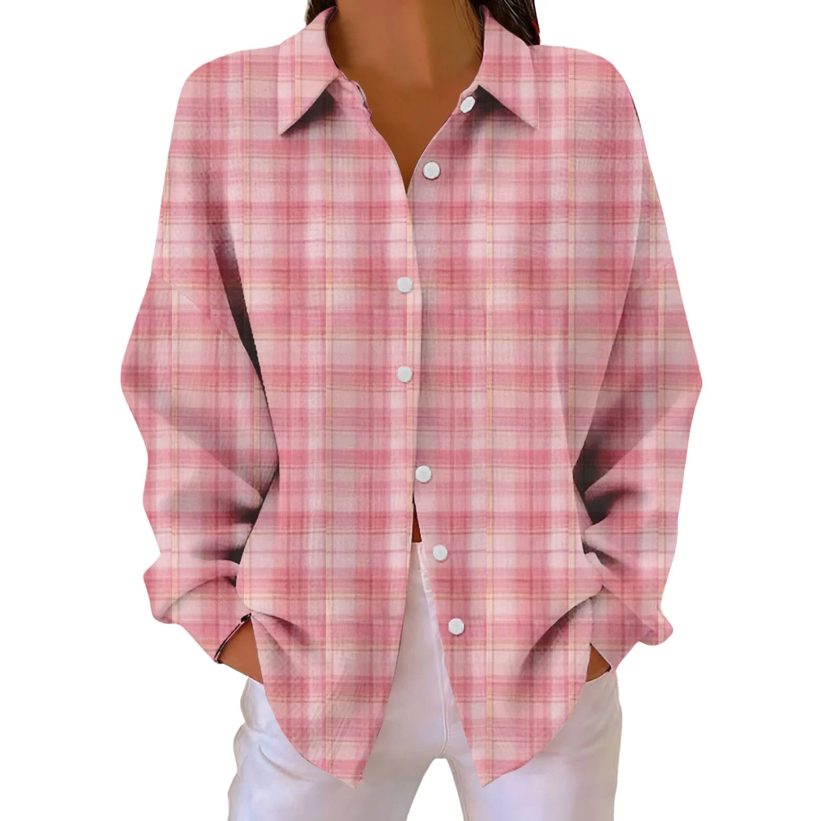 Womens Button Down Shirt Casual Loose Cotton Collared Button Down Long Sleeve Blouse Summer Tops | Walmart (US)