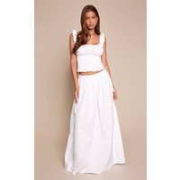 White Cotton Pleated Maxi Skirt Co-ord | PrettyLittleThing US