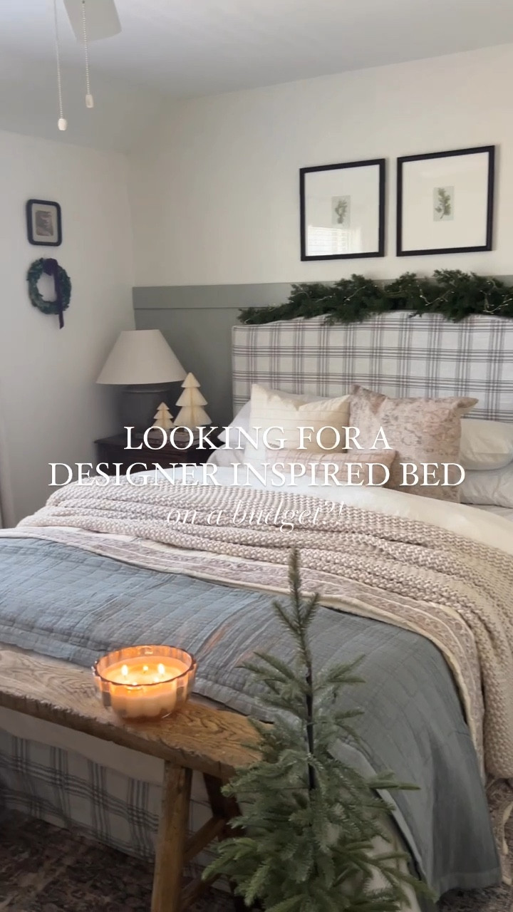 Holiday Guest Bedroom refresh! Plaid bed, organic modern, vintage, clay pot, lamp, chunky blanket, vintage bench, pottery barn vibes, layered bedding, holiday inspo! 

#LTKSeasonal #LTKHoliday #LTKHome