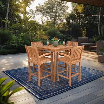 Teak Wood Bar Set Including Square Bistro Bar Table And Abacho Barstools With Arms | Wayfair North America
