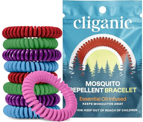 Cliganic 10 Pack Mosquito Repellent Bracelets for Adults & Kids (Rainbow Colors) - Natural DEET-Free Bands, Individually Wrapped | Amazon (US)