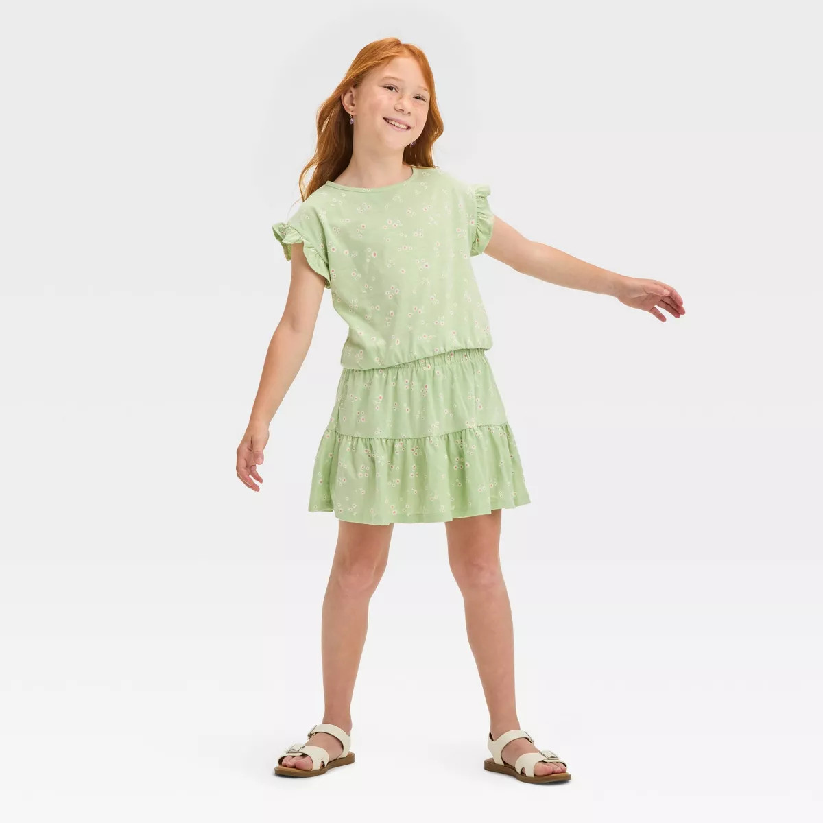 Girls' 2pc Knit Short Ruffle Sleeve Top & Skirt Set - Cat & Jack™ | Target