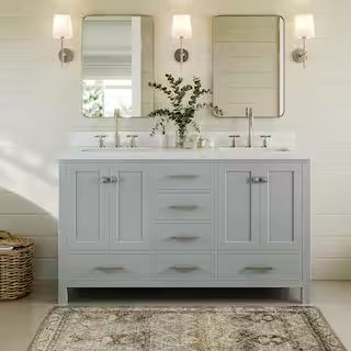 ARIEL Cambridge 60.25 in. W x 22 in. D x 36 in. H Double Sink Freestanding Bath Vanity in Grey wi... | The Home Depot