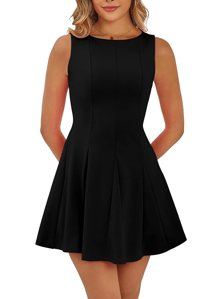 Mokoru Women's Summer Sleeveless Boat Neck Cute Mini Dress A-Line Party Cocktail Short Dresses | Amazon (US)