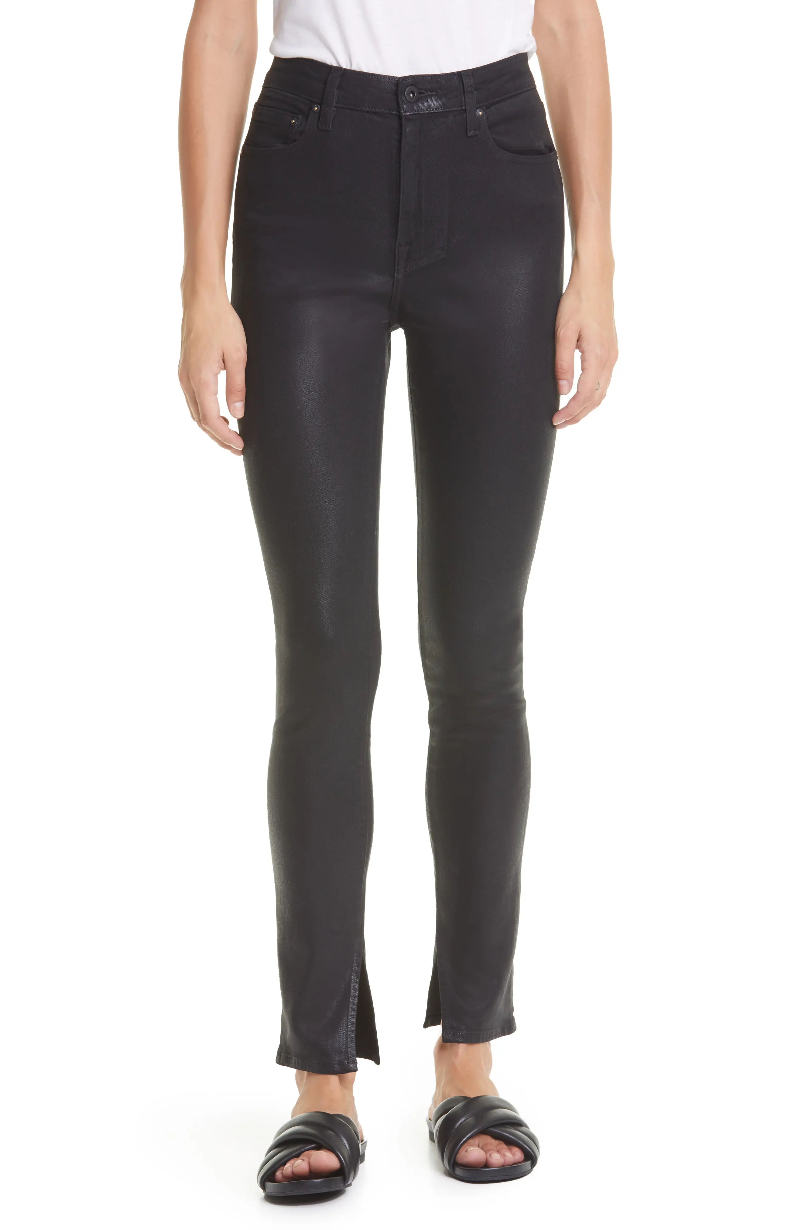 Jonathan Simkhai Standard Rae Coated Stretch Ankle Skinny Jeans in Coated Black at Nordstrom, Size 2 | Nordstrom