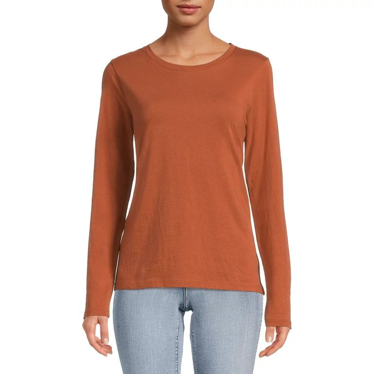 Time And Tru Women's Crewneck Tee with Long Sleeves | Walmart (US)