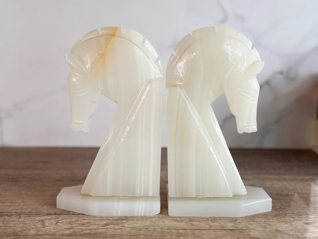 Onyx Trojan Horse Bookends Vintage Horse Head Bookends - Etsy | Etsy (US)