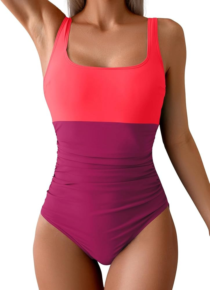 B2prity Womens One Piece Swimsuit Tummy Control Slimming Bathing Suit High Waisted Ruched Swim Su... | Amazon (US)