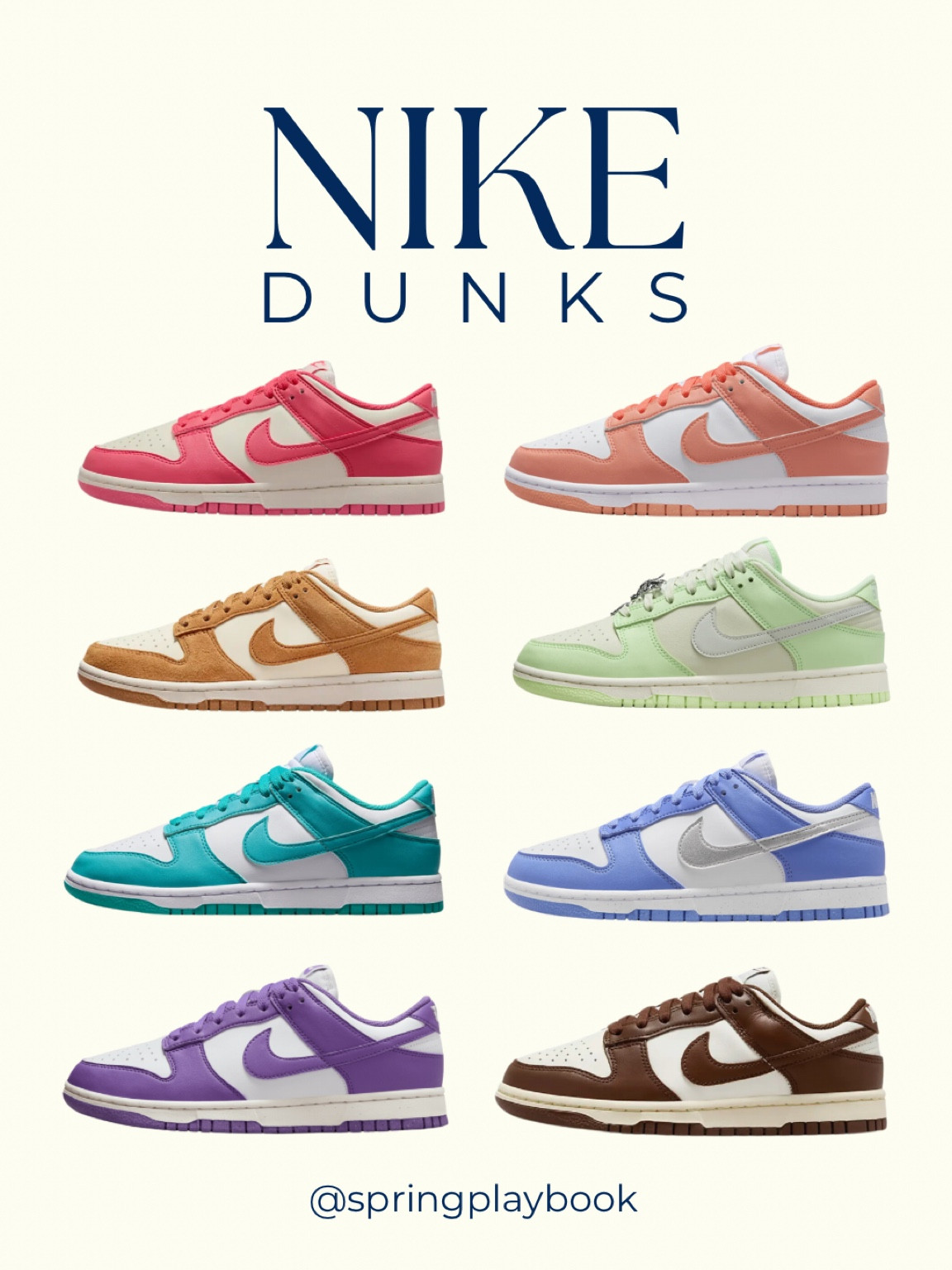 Nike Dunk Low for Springs! Right now we have a whole rainbow of colors! Some are contrasted with white and some with cream. Nike ‘Sail’ = cream. And select styles are on sale. 

I’ve seen all of these in person, except the periwinkle. 

Pink #hocflamingopink, mango #hoctangerine, green #hocmintgreen, purple #hocviolet

#createdcolorful #createdcolorfulspring #hocspring #tcispring #pcaspring #lightspring #warmspring #truespring #brightspring #clearspring #paintboxspring #bluespring

#LTKSaleAlert #LTKActive #LTKShoeCrush