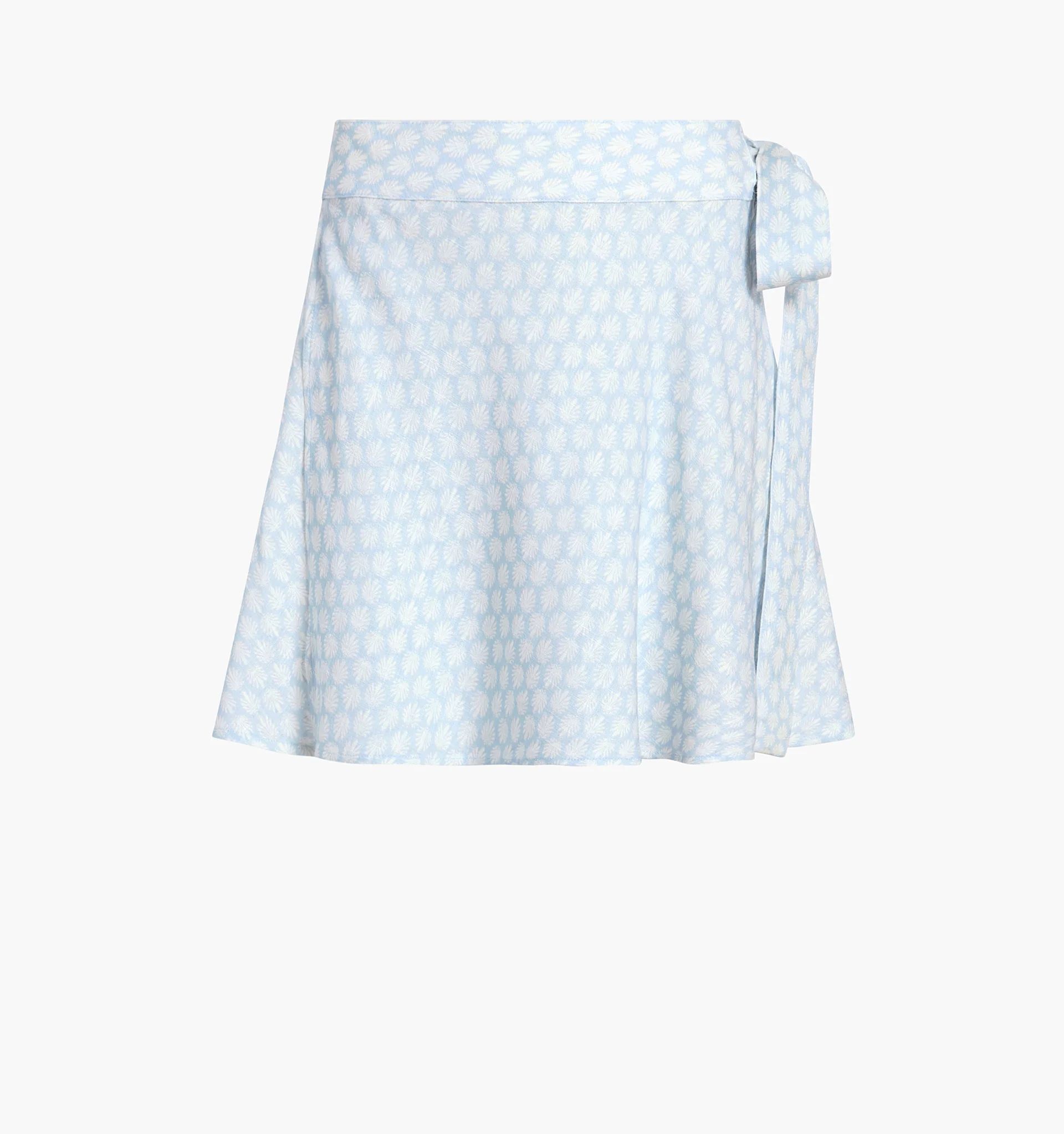 The Mini Ballerina Wrap Skirt - Powder Blue Baroque Shell Linen | Hill House Home