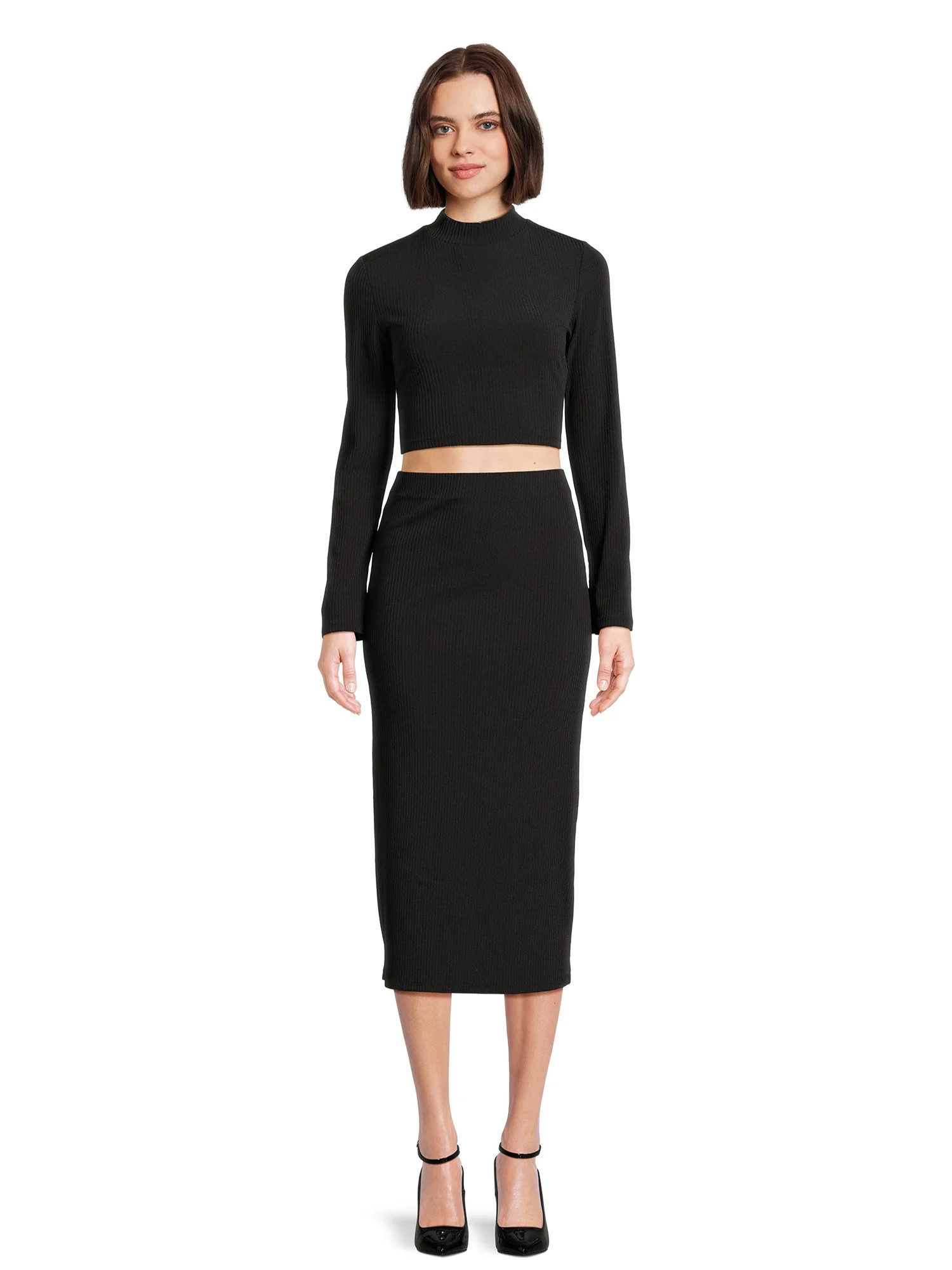 No Boundaries Juniors Mock Neck Top and Skirt Set, 2-Piece, Sizes XS-3XL | Walmart (US)