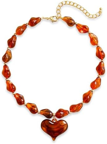 Acrylic Puffy Heart Pendant Necklace Chunky Geometric Beaded Statement Necklace Jewelry Gift- Bro... | Amazon (US)